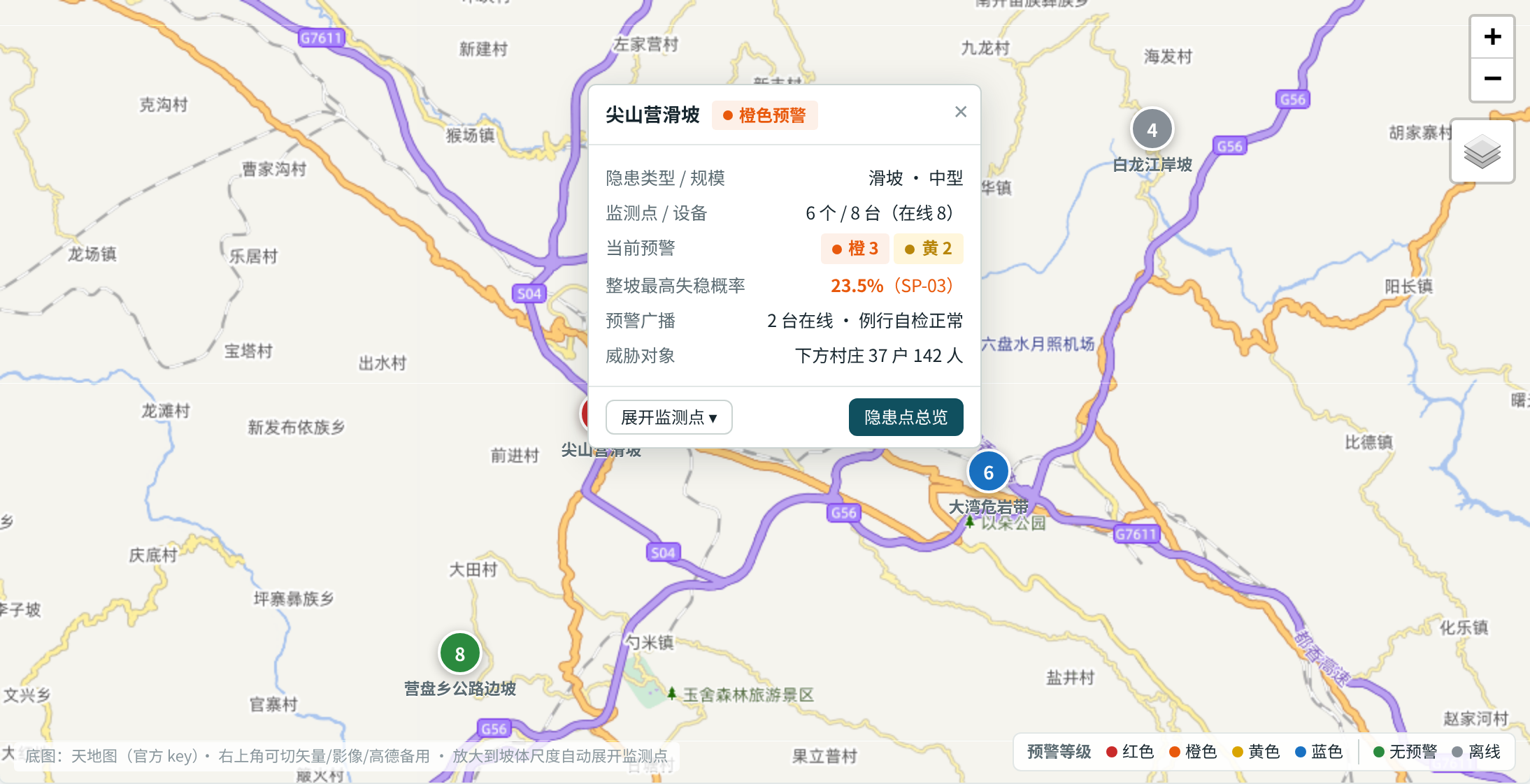 图 01 查看隐患点状态,逐层进入监测点详情。图中为模拟场景。